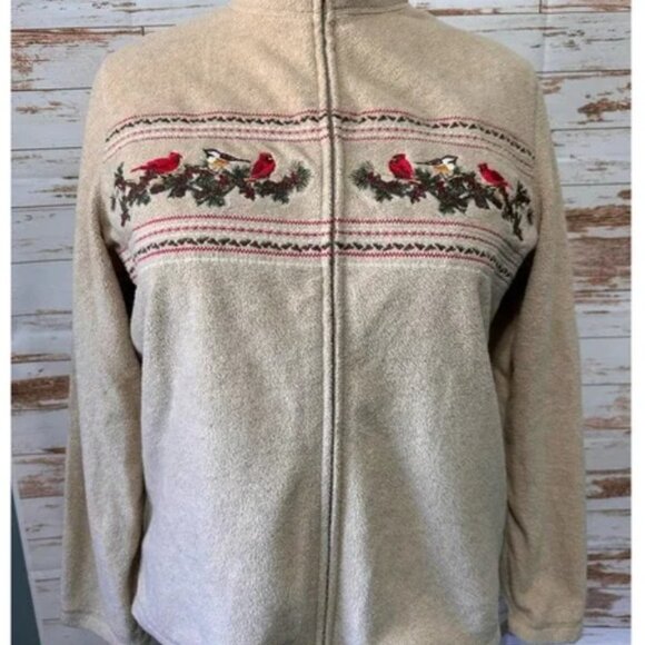 Croft & Barrow Women’s Fleece Jacket 1X Beige Zip Front Embroidered Cardinals Wi - Picture 1 of 11